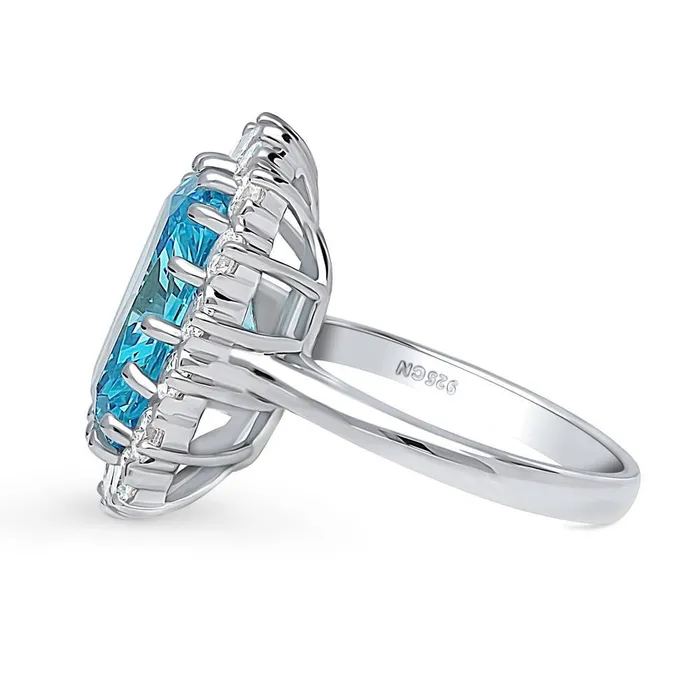 Rings Halo Blue Cushion CZ Ring in Sterling Silver BERRICLE