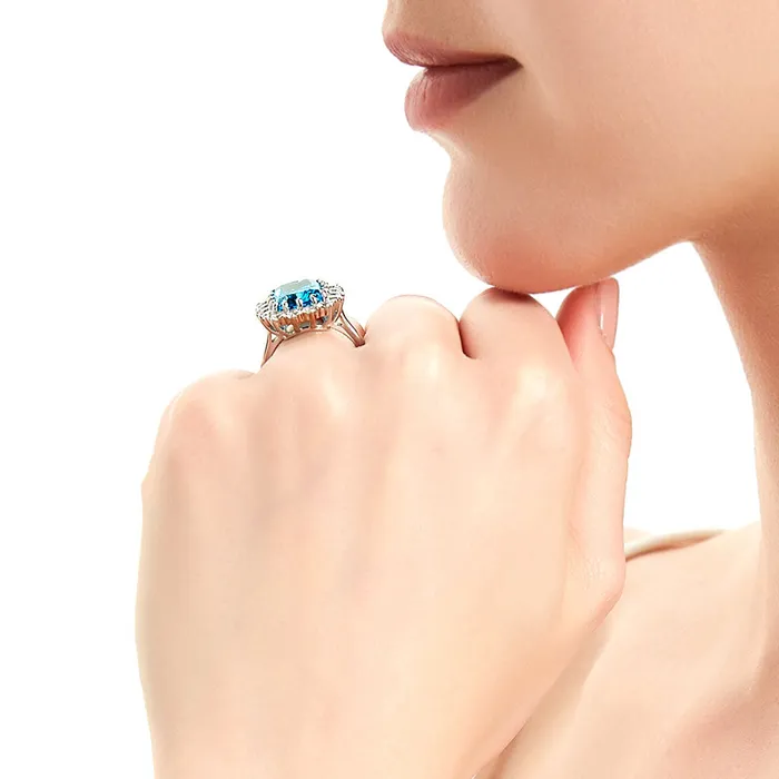Rings Halo Blue Cushion CZ Ring in Sterling Silver BERRICLE
