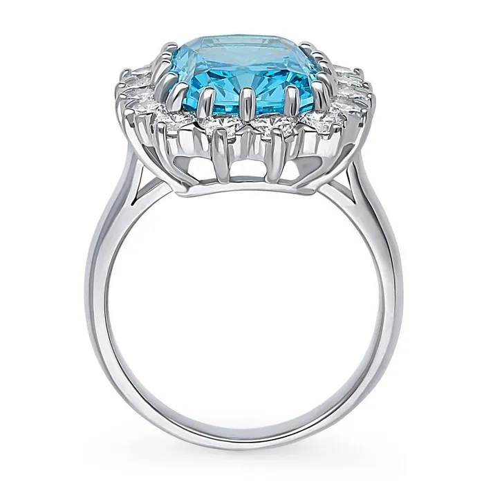 Rings Halo Blue Cushion CZ Ring in Sterling Silver BERRICLE