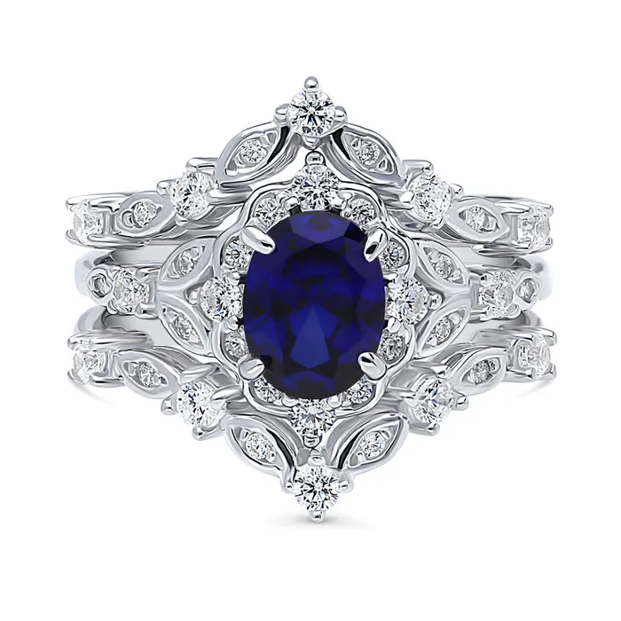 Rings Halo Simulated Blue Sapphire Oval CZ Ring Set in Sterling Silver BERRICLE Rings Halo Simulated Blue Sapphire Oval CZ Ring Set in Sterling Silver BERRICLE