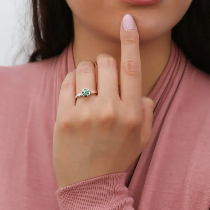 Rings Solitaire Green Bezel CZ Ring in Sterling Silver 08ct BERRICLE