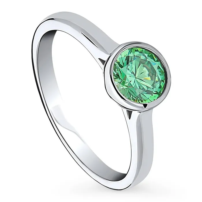 Rings Solitaire Green Bezel CZ Ring in Sterling Silver 08ct BERRICLE