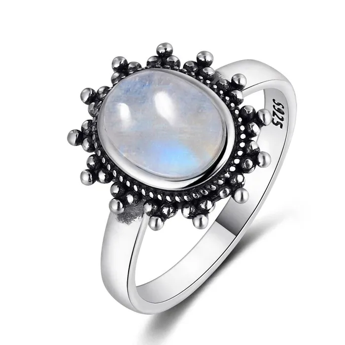 Rings Sterling Silver Moonstone Moon Ring WickedAF