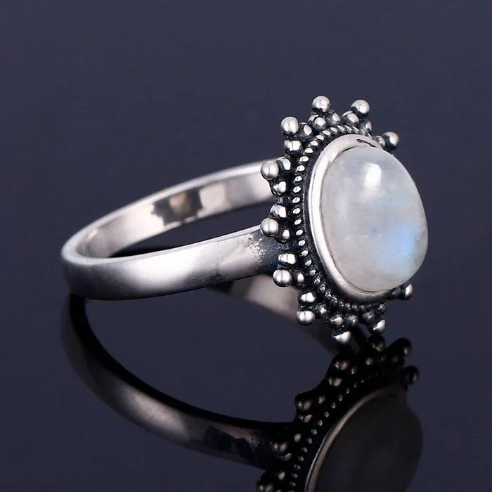 Rings Sterling Silver Moonstone Moon Ring WickedAF