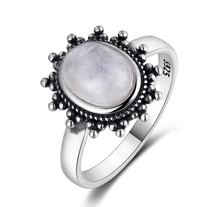 Rings Sterling Silver Moonstone Moon Ring WickedAF