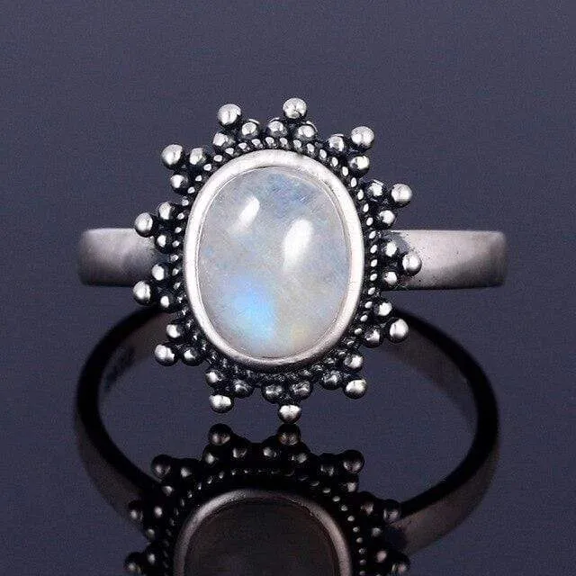 Rings Sterling Silver Moonstone Moon Ring WickedAF