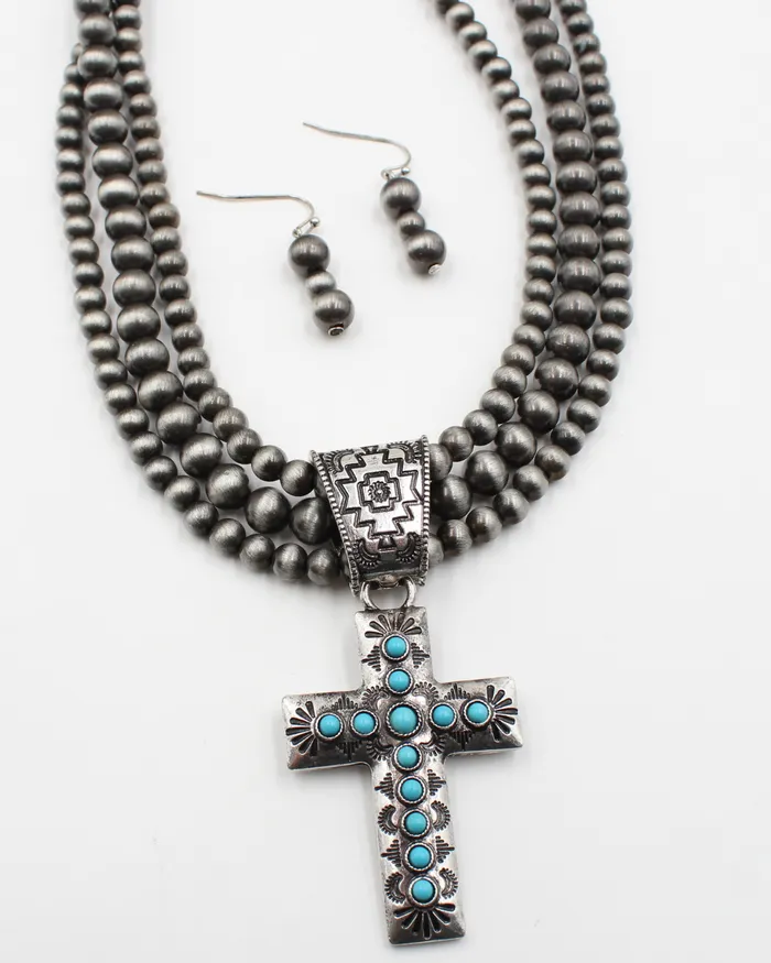 Rustic Cross Necklace and Earrings Set FEB2025 Earrings