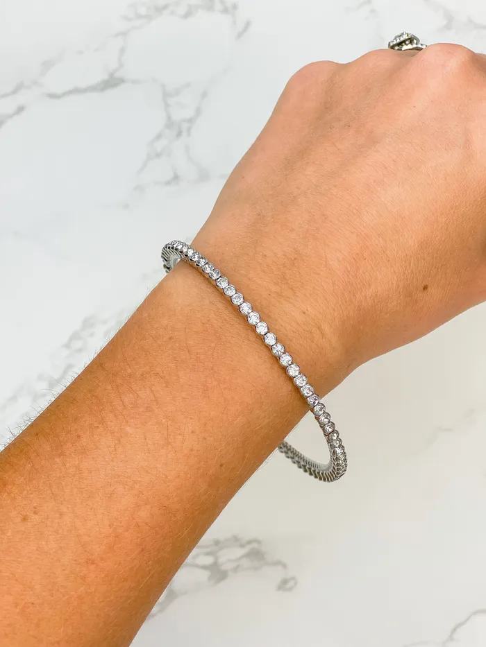 Simple Rhinestone Cuff Bracelet Silver Prep Obsessed PR Bracelets