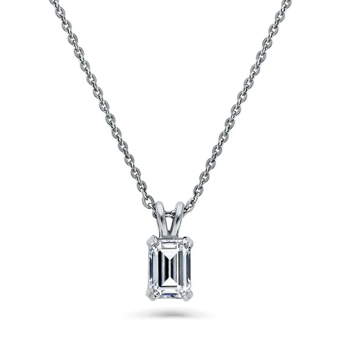 Solitaire 1ct Emerald Cut CZ Necklace in Sterling Silver BERRICLE Necklaces Solitaire 1ct Emerald Cut CZ Necklace in Sterling Silver BERRICLE Necklaces