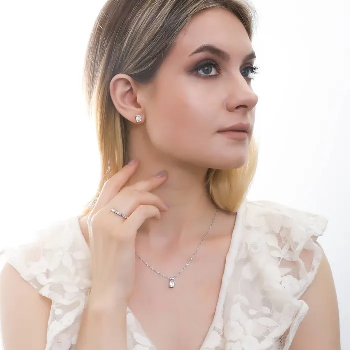 Solitaire 1ct Emerald Cut CZ Necklace in Sterling Silver BERRICLE Necklaces