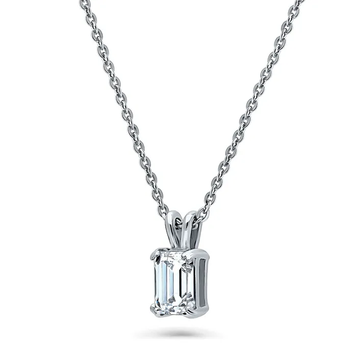 Solitaire 1ct Emerald Cut CZ Necklace in Sterling Silver BERRICLE Necklaces