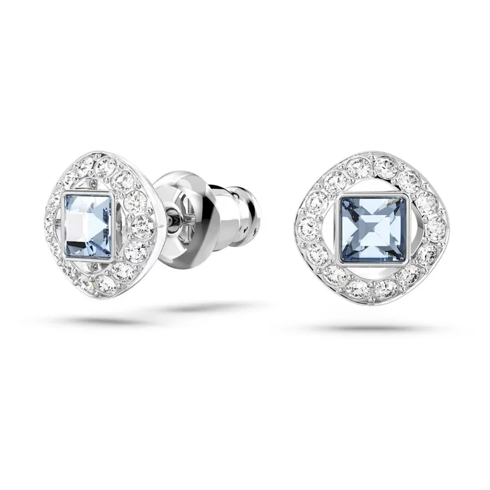 Swarovski Angelic stud earrings Square cut Blue Rhodium plated Swarovski Earrings