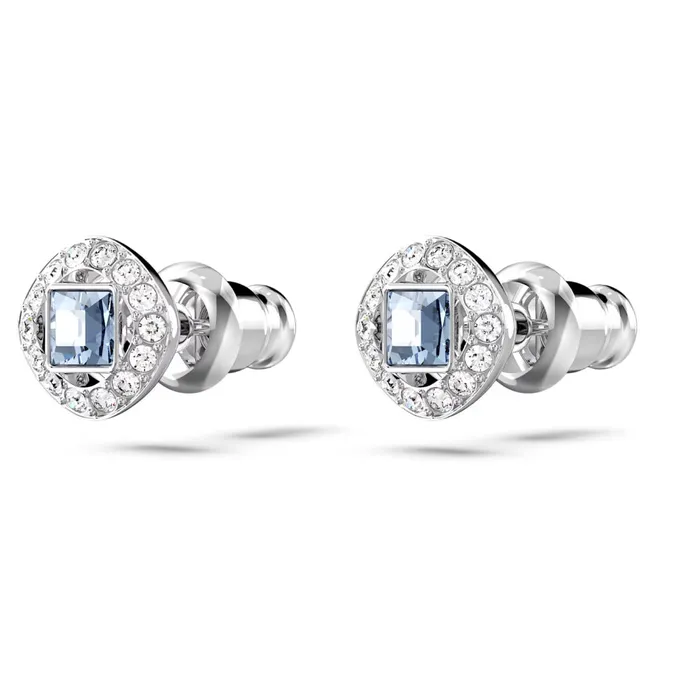 Swarovski Angelic stud earrings Square cut Blue Rhodium plated Swarovski Earrings