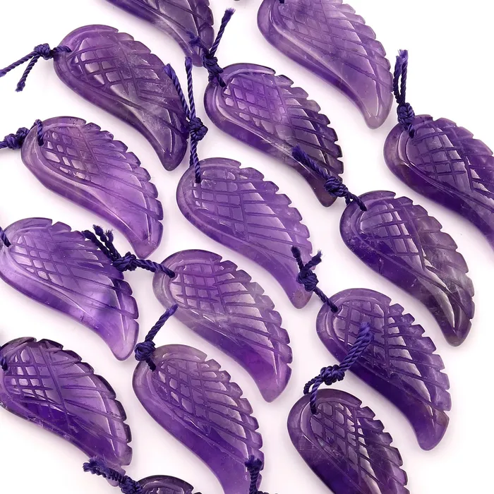 AAA Hand Carved Natural Purple Amethyst Angel Wing Pendant Bead Drilled Gemstone Intrinsic Trading Necklaces