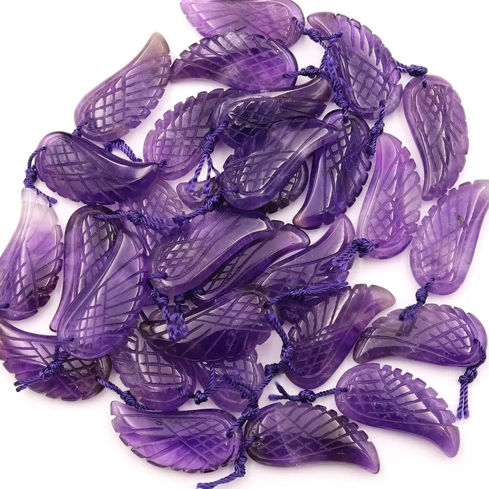 AAA Hand Carved Natural Purple Amethyst Angel Wing Pendant Bead Drilled Gemstone Intrinsic Trading Necklaces