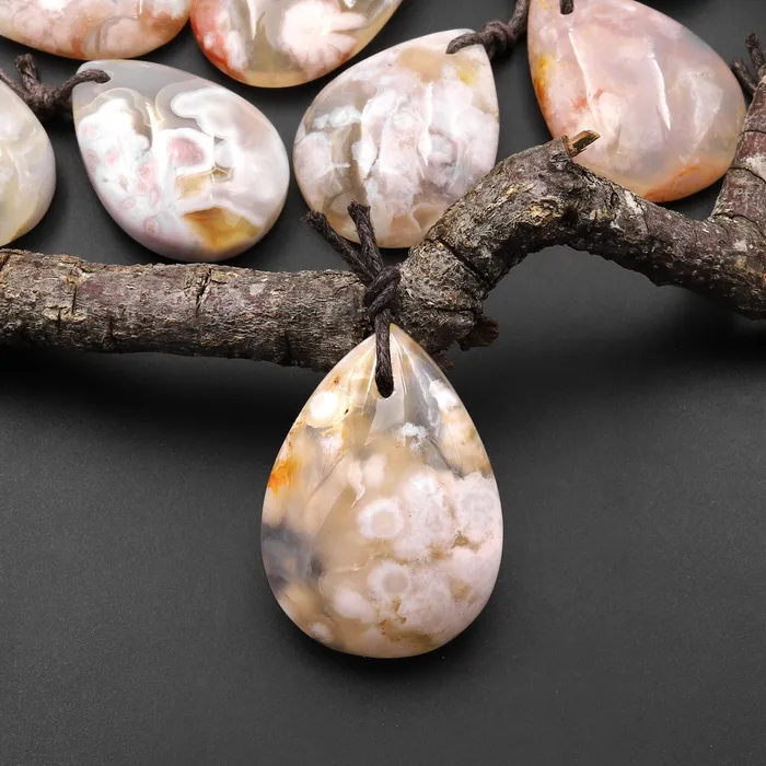AAA Natural Cherry Blossom Agate Teardrop Gemstone Pendant Aka Flower Agate A13 Intrinsic Trading Necklaces AAA Natural Cherry Blossom Agate Teardrop Gemstone Pendant Aka Flower Agate A13 Intrinsic Trading Necklaces
