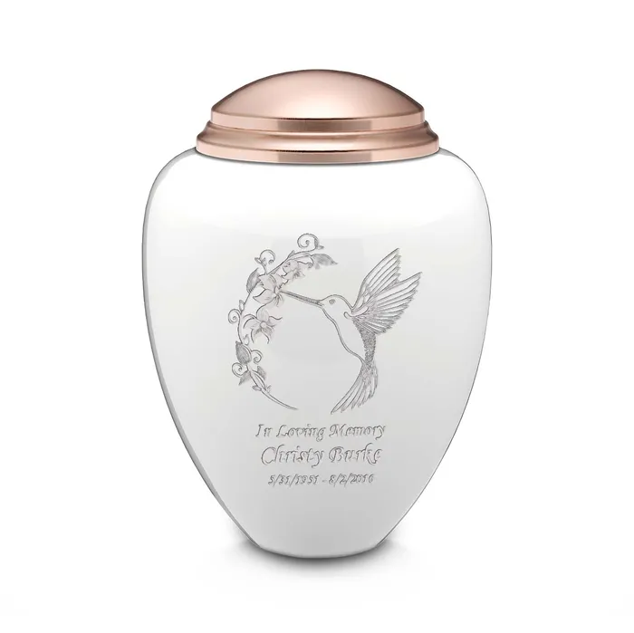 Adult Tribute White Rose Gold Hummingbird Cremation Urn GetUrns Earrings