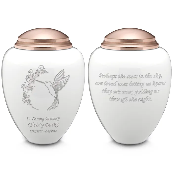 Adult Tribute White Rose Gold Hummingbird Cremation Urn GetUrns Earrings