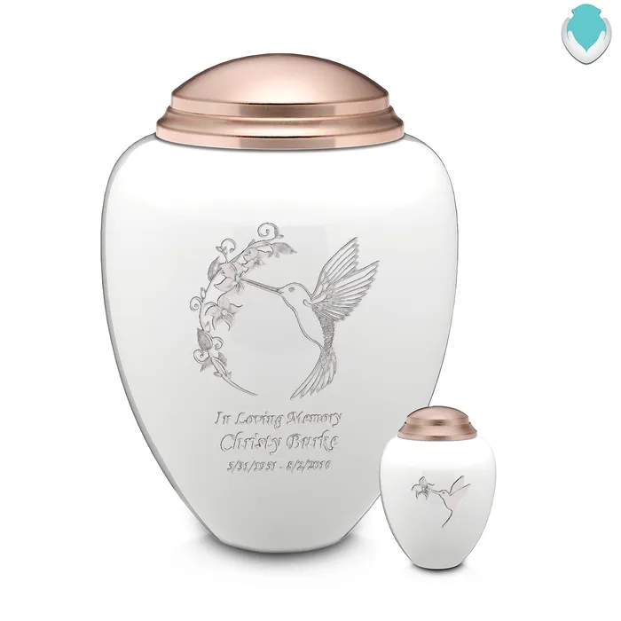 Adult Tribute White Rose Gold Hummingbird Cremation Urn GetUrns Earrings