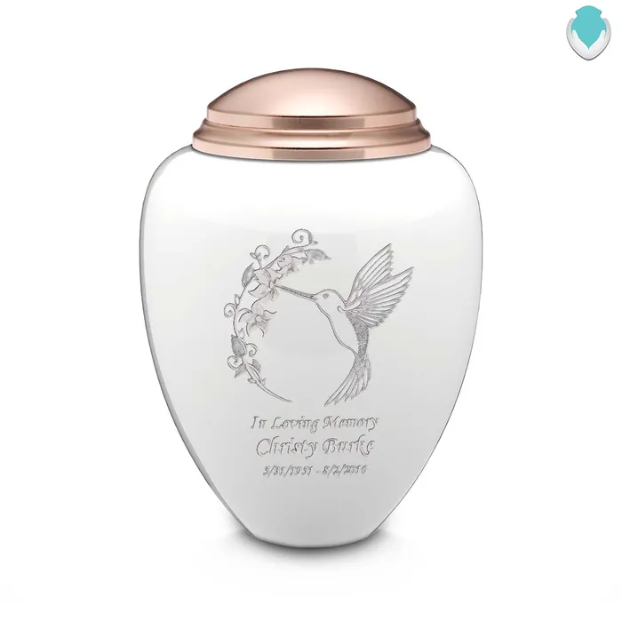 Adult Tribute White Rose Gold Hummingbird Cremation Urn GetUrns Earrings