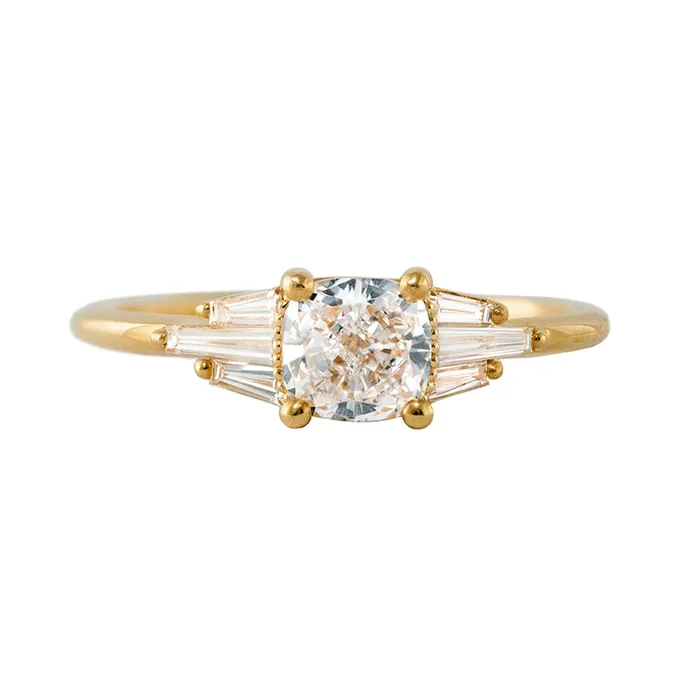 ARTEMER Deco Engagement Ring with Cushion Diamond Rings