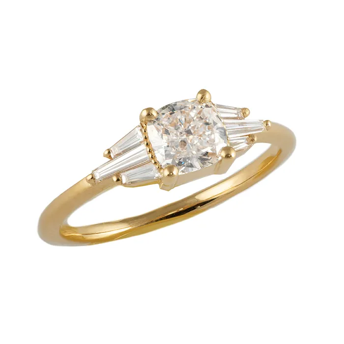 ARTEMER Deco Engagement Ring with Cushion Diamond Rings
