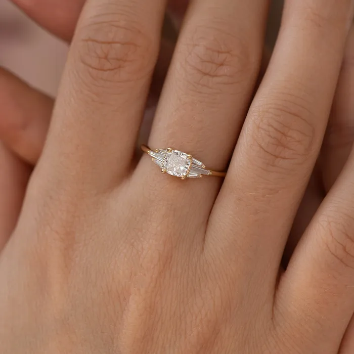 ARTEMER Deco Engagement Ring with Cushion Diamond Rings