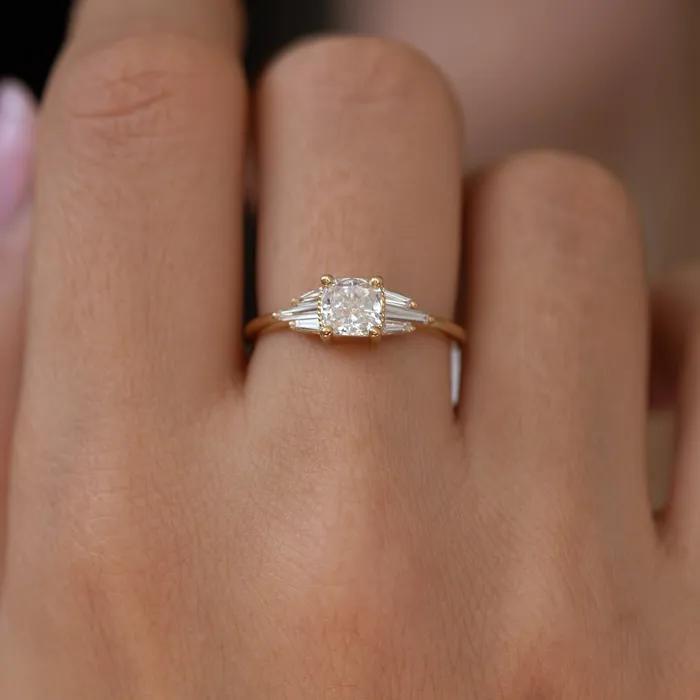 ARTEMER Deco Engagement Ring with Cushion Diamond Rings