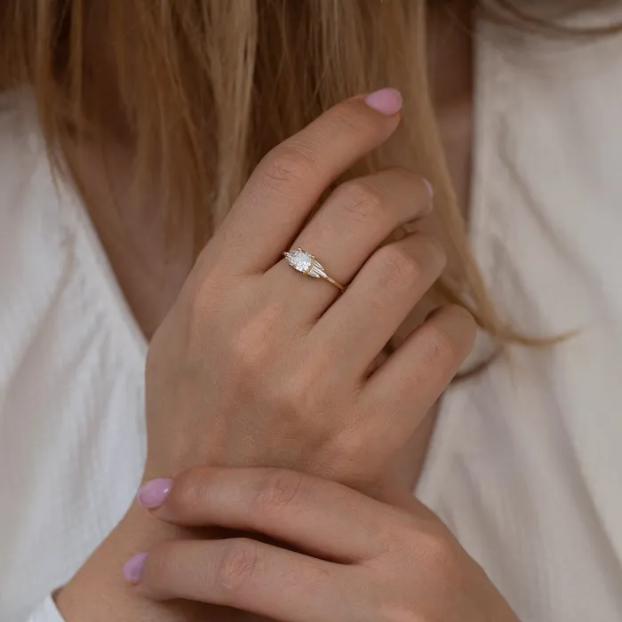 ARTEMER Deco Engagement Ring with Cushion Diamond Rings
