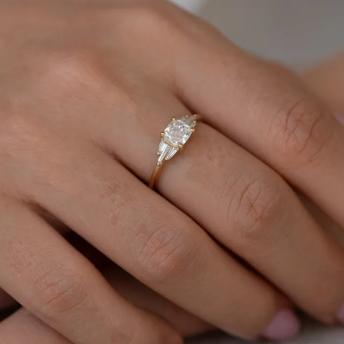 ARTEMER Deco Engagement Ring with Cushion Diamond Rings