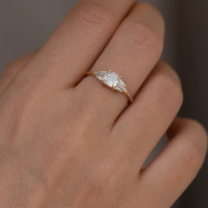 ARTEMER Deco Engagement Ring with Cushion Diamond Rings