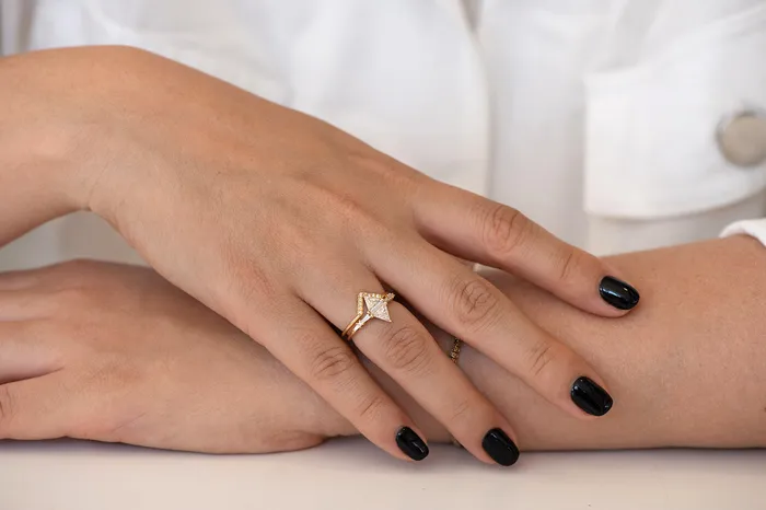 ARTEMER Geometric Engagement Ring with Triangle and Baguette Diamonds Rings