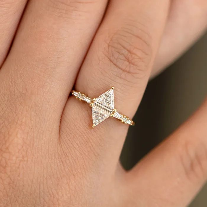 ARTEMER Geometric Engagement Ring with Triangle and Baguette Diamonds Rings