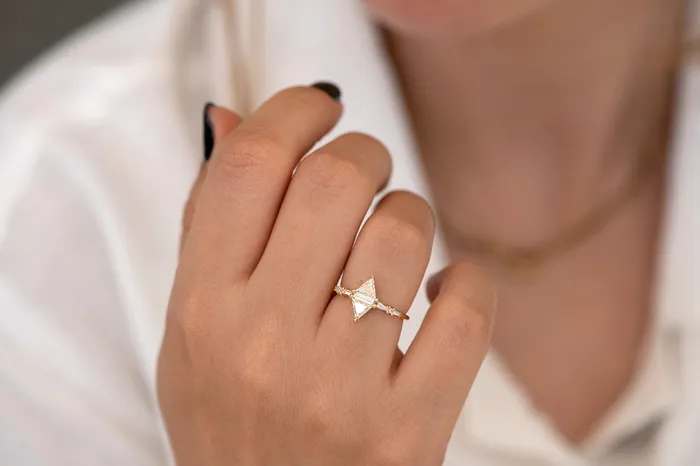 ARTEMER Geometric Engagement Ring with Triangle and Baguette Diamonds Rings