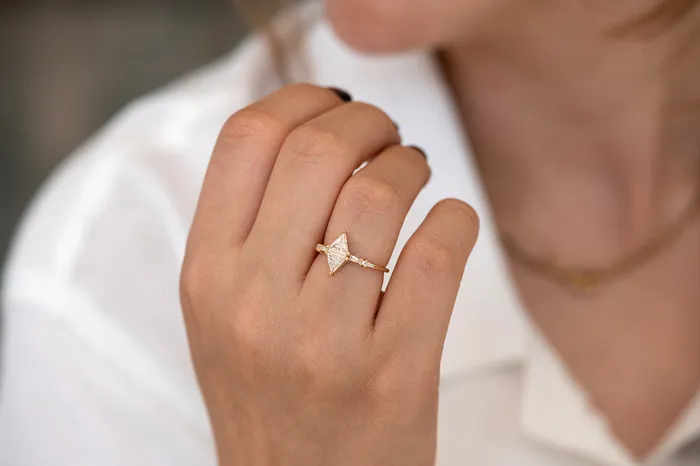 ARTEMER Geometric Engagement Ring with Triangle and Baguette Diamonds Rings