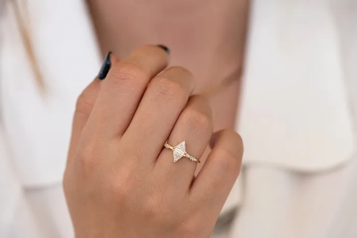 ARTEMER Geometric Engagement Ring with Triangle and Baguette Diamonds Rings