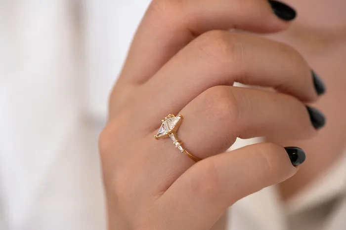 ARTEMER Geometric Engagement Ring with Triangle and Baguette Diamonds Rings