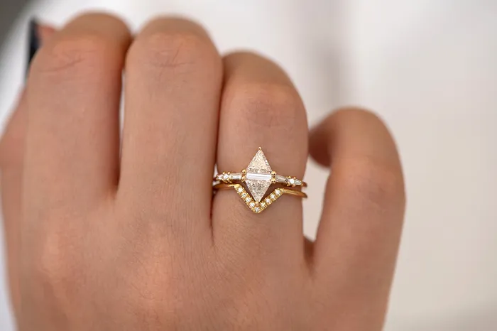 ARTEMER Geometric Engagement Ring with Triangle and Baguette Diamonds Rings