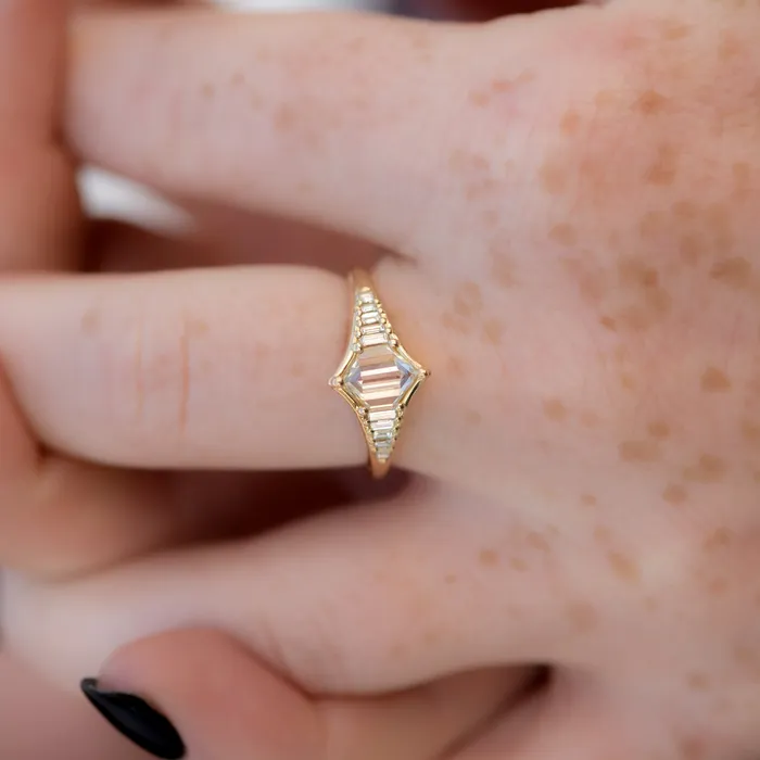 ARTEMER Rings Art Deco Inspired Engagement Ring with One of a Kind step cut Diamond