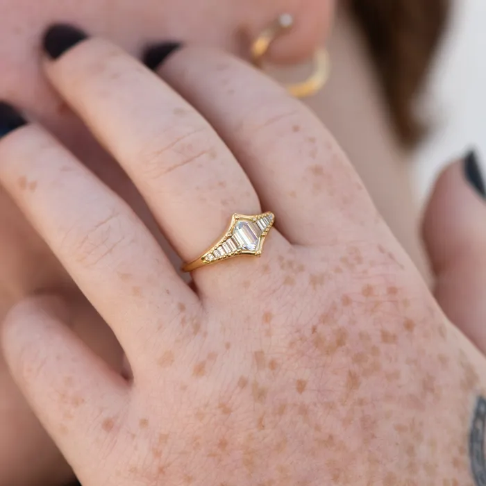 ARTEMER Rings Art Deco Inspired Engagement Ring with One of a Kind step cut Diamond