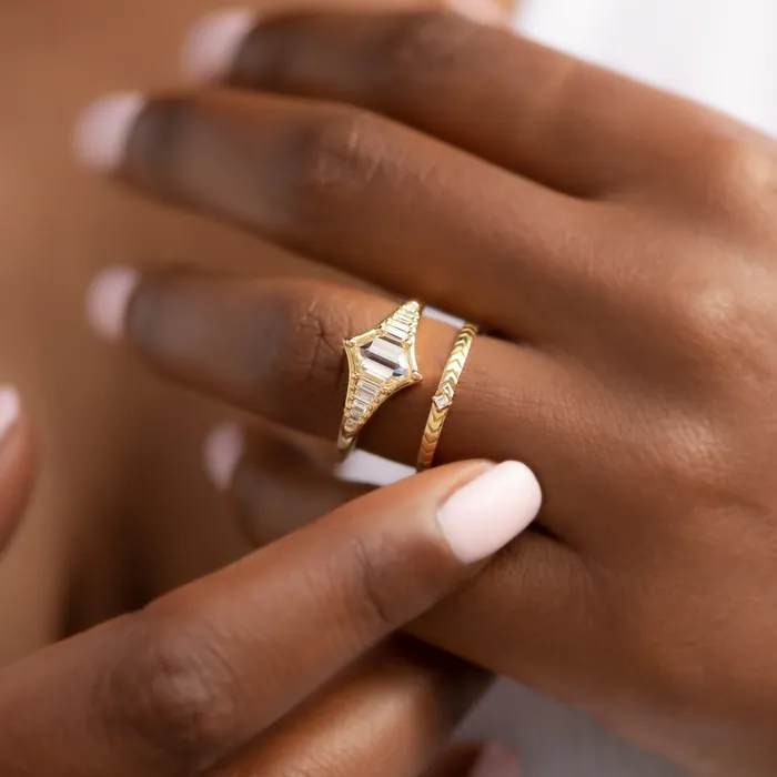 ARTEMER Rings Art Deco Inspired Engagement Ring with One of a Kind step cut Diamond
