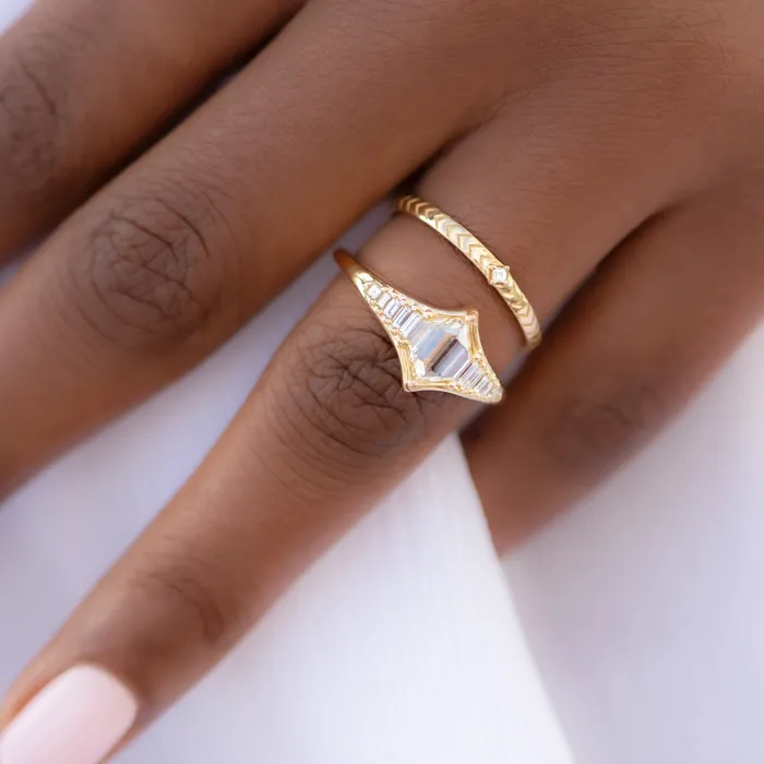 ARTEMER Rings Art Deco Inspired Engagement Ring with One of a Kind step cut Diamond
