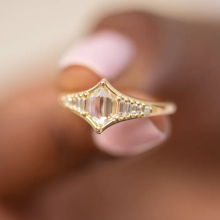 ARTEMER Rings Art Deco Inspired Engagement Ring with One of a Kind step cut Diamond
