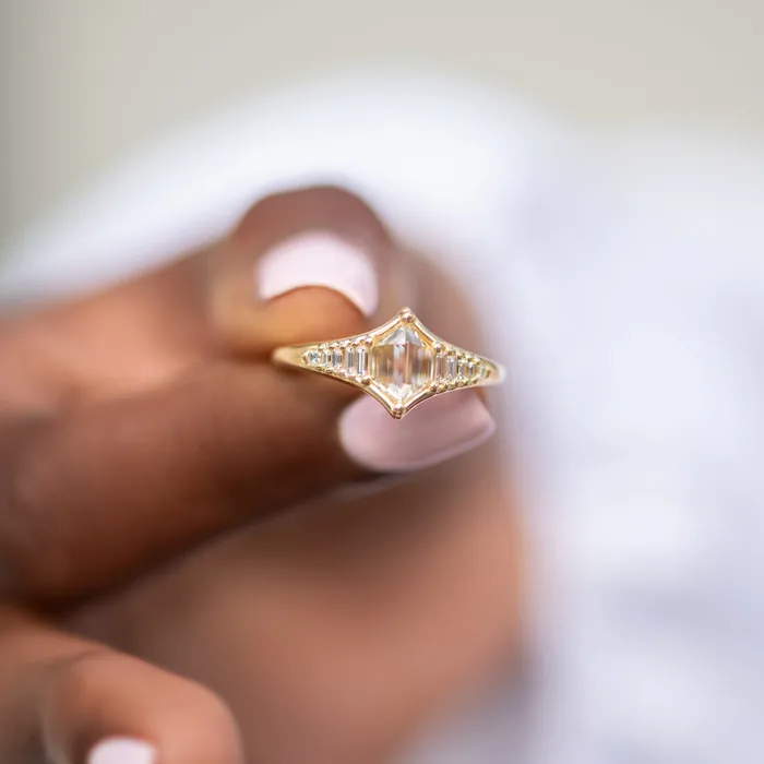 ARTEMER Rings Art Deco Inspired Engagement Ring with One of a Kind step cut Diamond