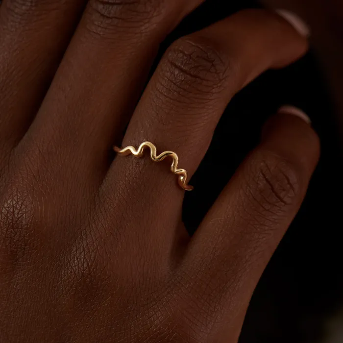 ARTEMER Rings Wave Solid Gold Wedding Band ARTEMER Rings Wave Solid Gold Wedding Band