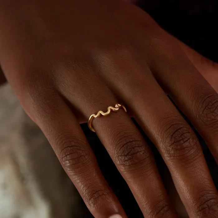 ARTEMER Rings Wave Solid Gold Wedding Band ARTEMER Rings Wave Solid Gold Wedding Band