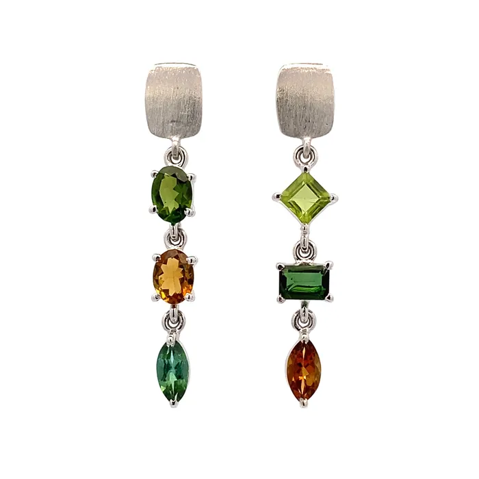 Asymmetrical Mixed Tourmaline Earrings Silver Q Evon Earrings