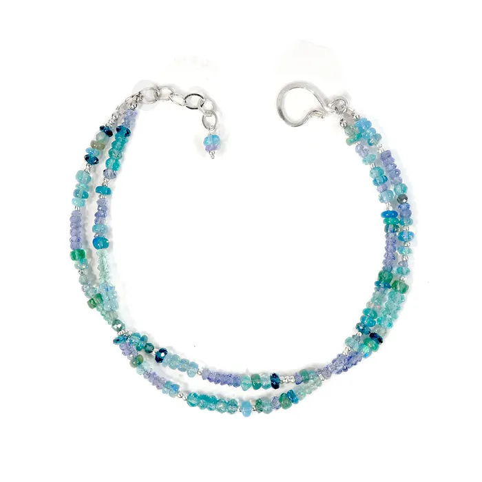 Bracelets Q Evon Silver Gemstone Bracelet with Blue Opal Apatite Tanzanite