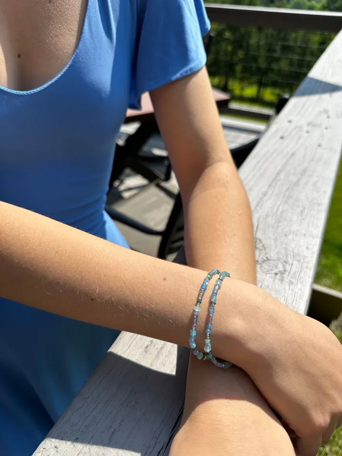 Bracelets Q Evon Silver Gemstone Bracelet with Blue Opal Apatite Tanzanite