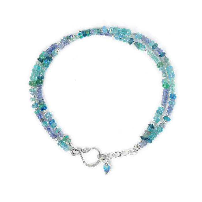 Bracelets Q Evon Silver Gemstone Bracelet with Blue Opal Apatite Tanzanite